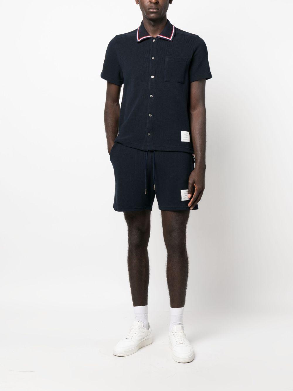 THOM BROWNE Textured Short-sleeved Shirt In Navy Product Image