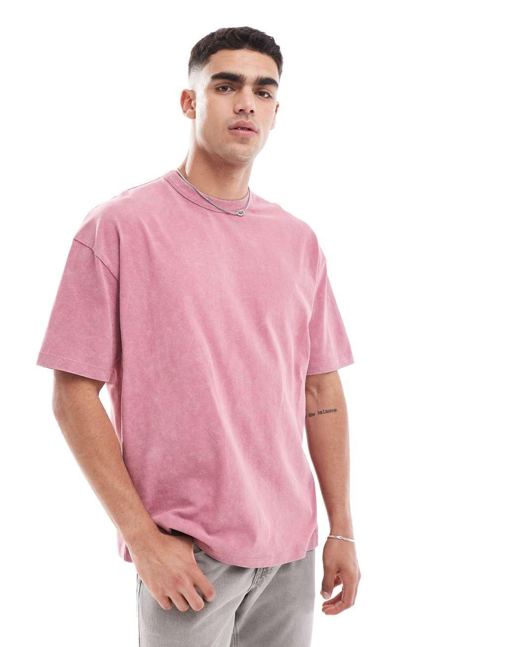 ASOS DESIGN oversized t-shirt in washed pink with sport back print Product Image