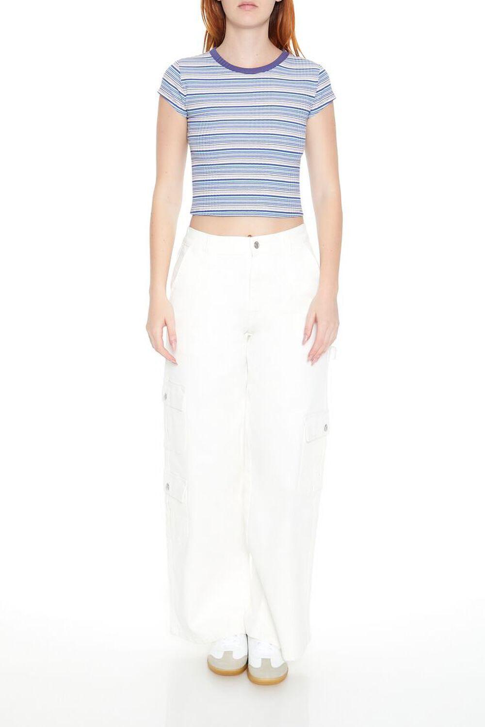 Striped Cap-Sleeve Cropped Tee | Forever 21 Product Image