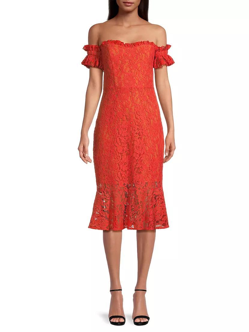 Off-The-Shoulder Lace Midi-Dress Product Image