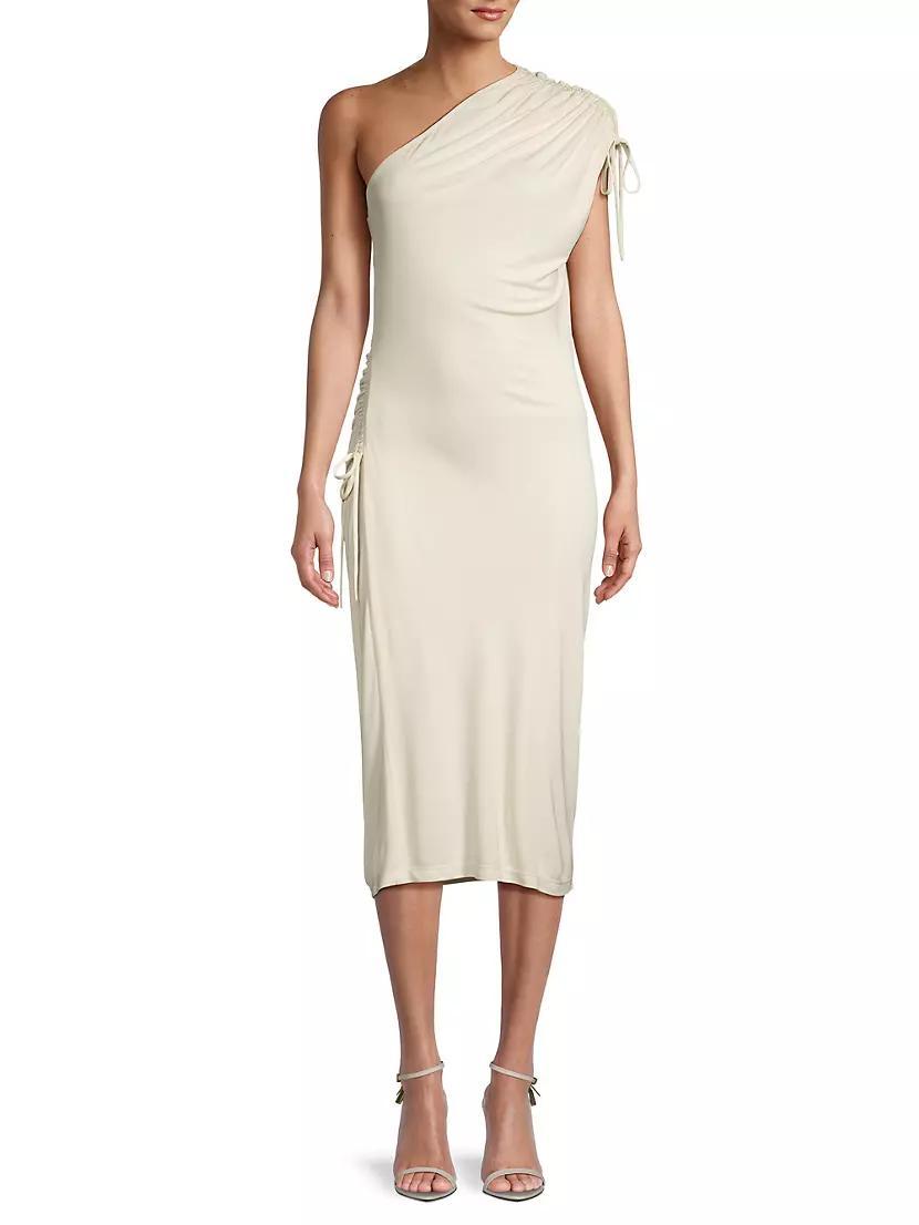 Ruched One-Shoulder Midi-Dress Product Image