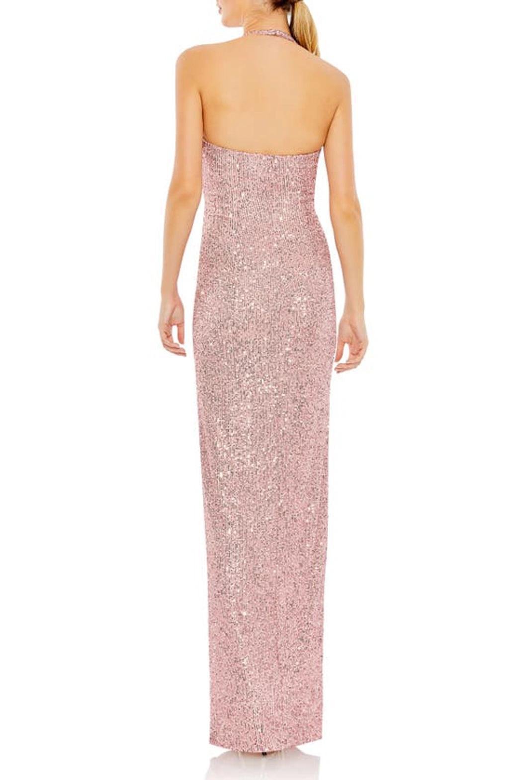 Sequin Halter Neck Evening Gown In Rose Product Image