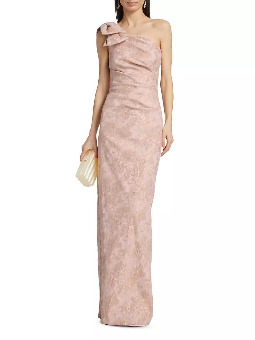 Metallic Jacquard One-Shoulder Column Gown Product Image