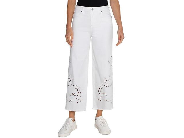 Liverpool Los Angeles Stride High Rise Wide Leg Fray Hem Denim Floral) Women's Jeans Product Image