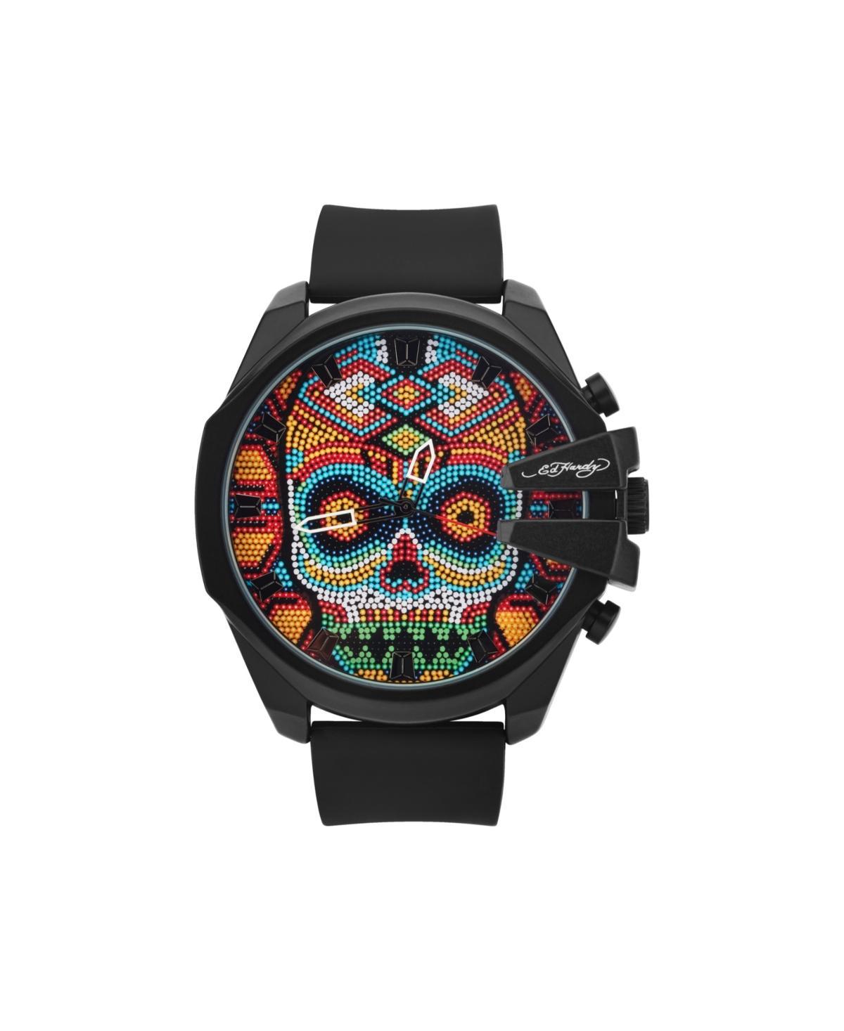 Ed Hardy Mens Matte Black Silicone Strap Analog Watch 53mm Product Image