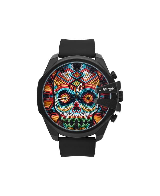 Ed Hardy Mens Matte Black Silicone Strap Analog Watch 53mm Product Image