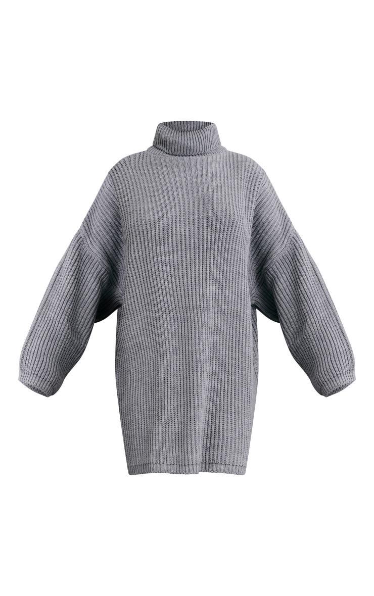 Grey Knit Roll Neck Sweater Dress Product Image