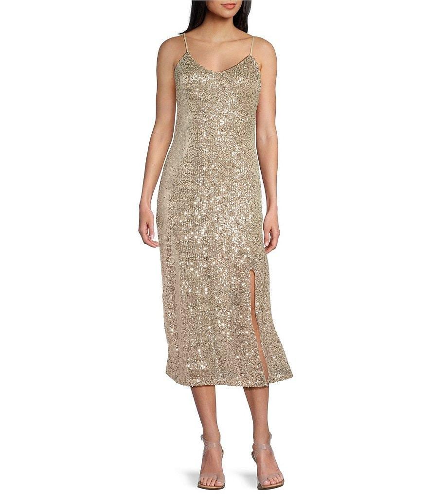 Sadie & Sage Celebration Front Slit Sequin Midi Dress Product Image