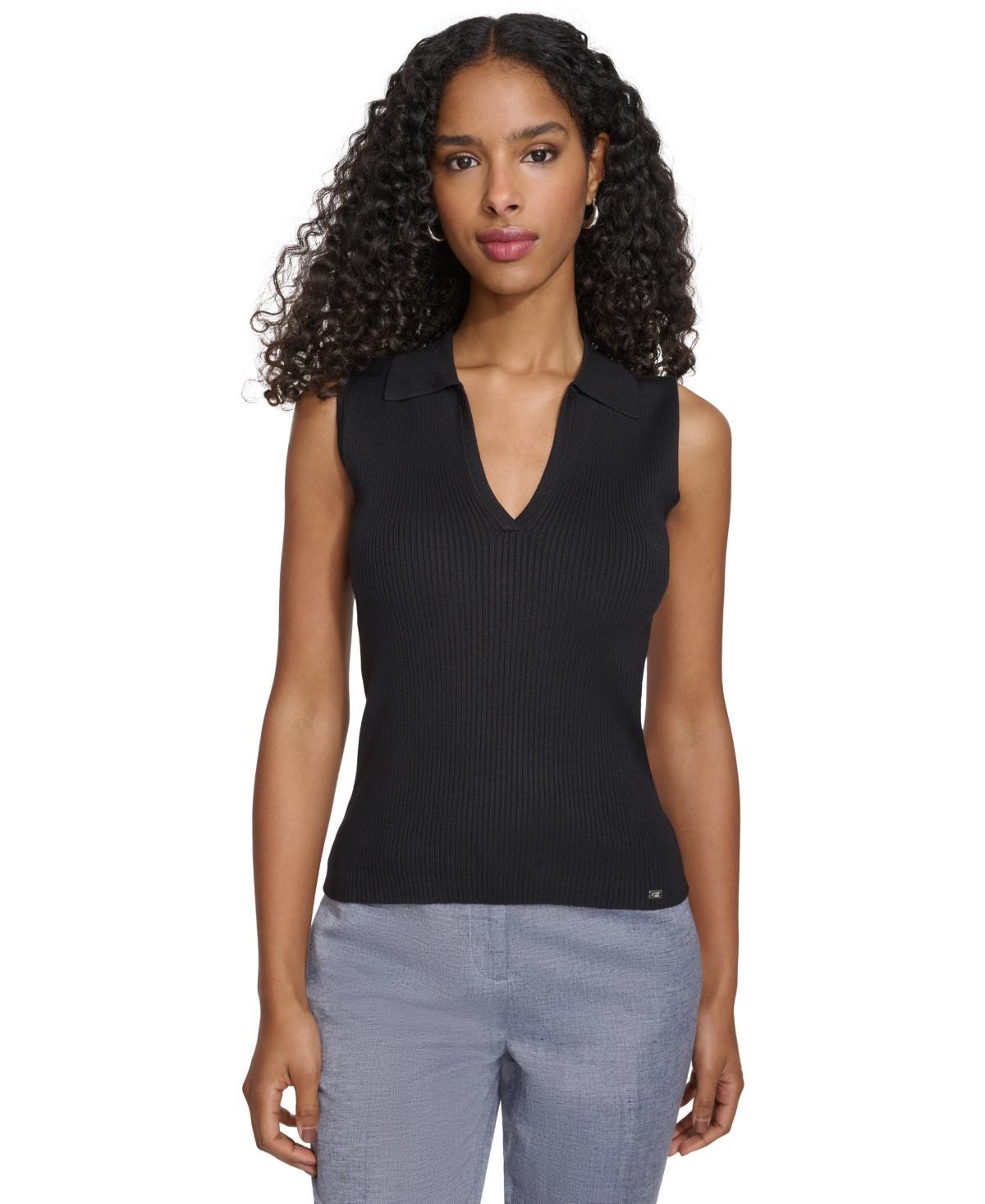 Calvin Klein Womens Ribbed V-Neck Sleeveless Sweater Top Product Image