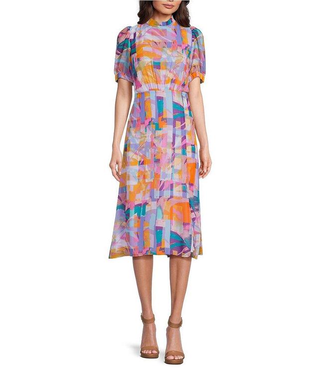 Julia Jordan Printed Chiffon Mock Neck Short Sleeve Blouson Midi Dress Product Image