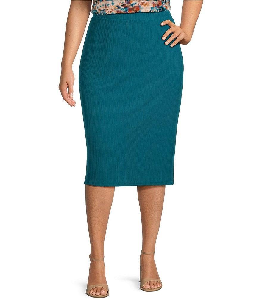 Investments Plus Size Soft Separates Ribbed Pull-On Midi Pencil Skirt Product Image