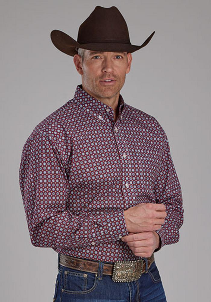 Roper® Men's L/S Red/Grey Print Button Shirt Product Image