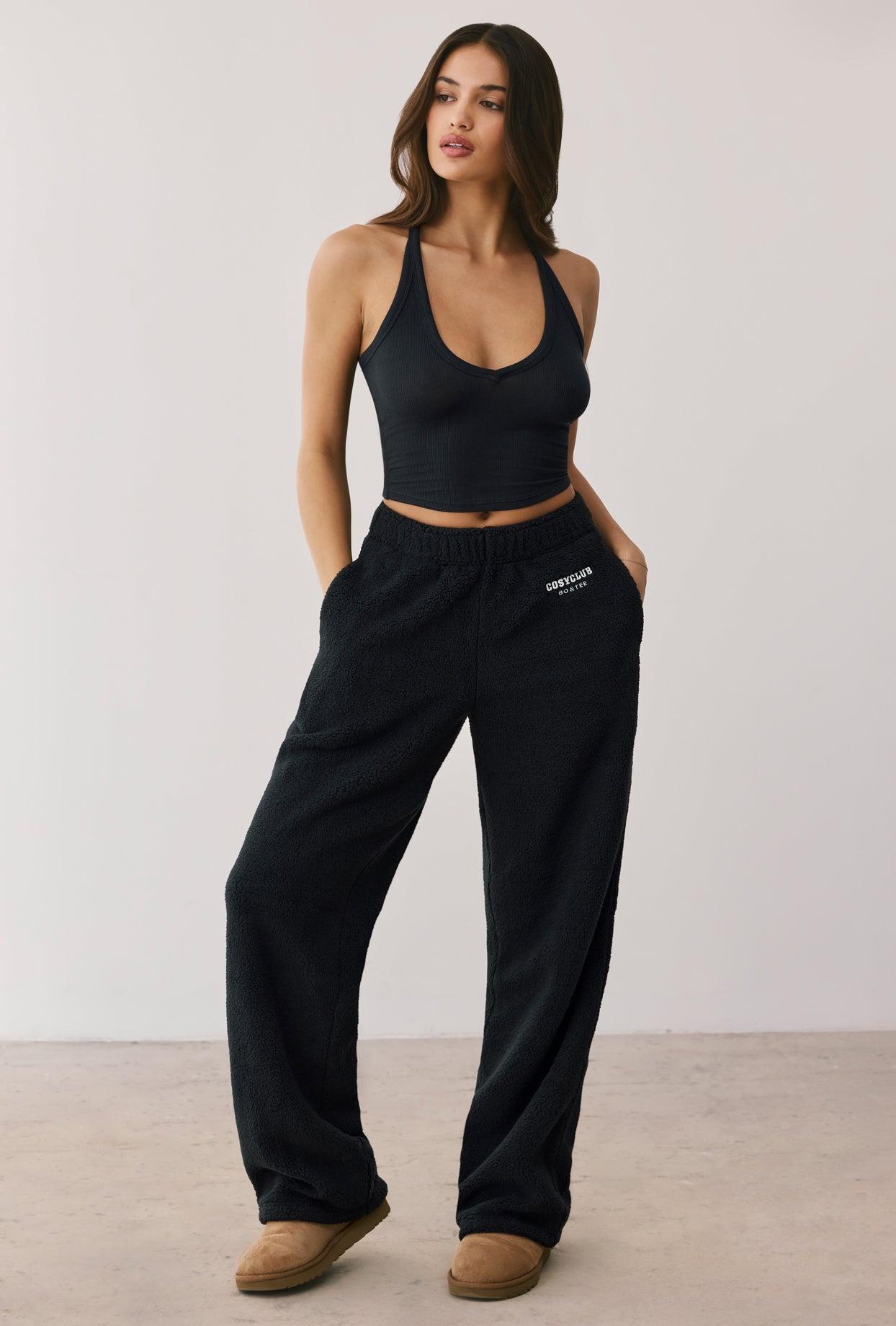 Petite Fleece Wide Leg Joggers in Onyx Product Image