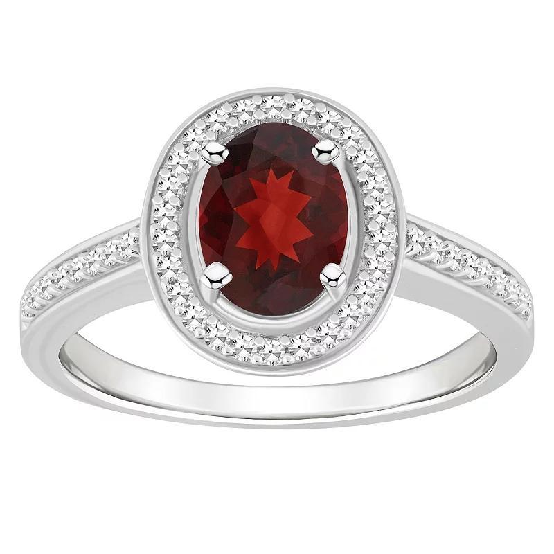 Celebration Gems Sterling Silver 8 mm x 6 mm Oval Gemstone & 1/5 Carat T.W. Diamond Halo Ring, Womens, Red Product Image