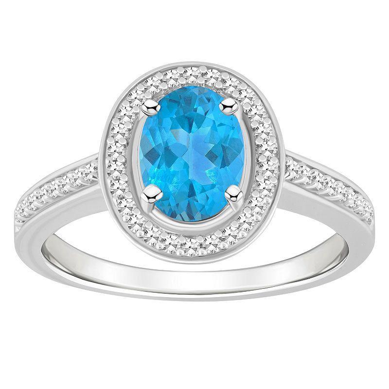 Celebration Gems Sterling Silver 8 mm x 6 mm Oval Gemstone & 1/5 Carat T.W. Diamond Halo Ring, Womens Blue Product Image