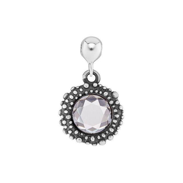 PRIMROSE Sterling Silver Oxidized Beaded Round Cubic Zirconia, Red Corundum & Spinel Sliding Charm, Womens, Grey Product Image