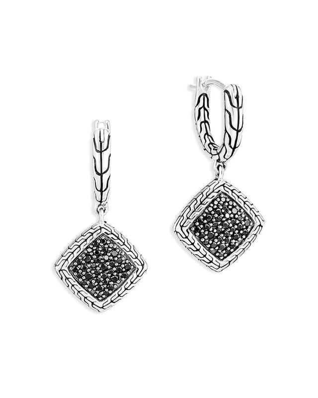 John Hardy Sterling Silver, Black Sapphire and Black Spinel Classic Chain Square Drop Earrings Product Image