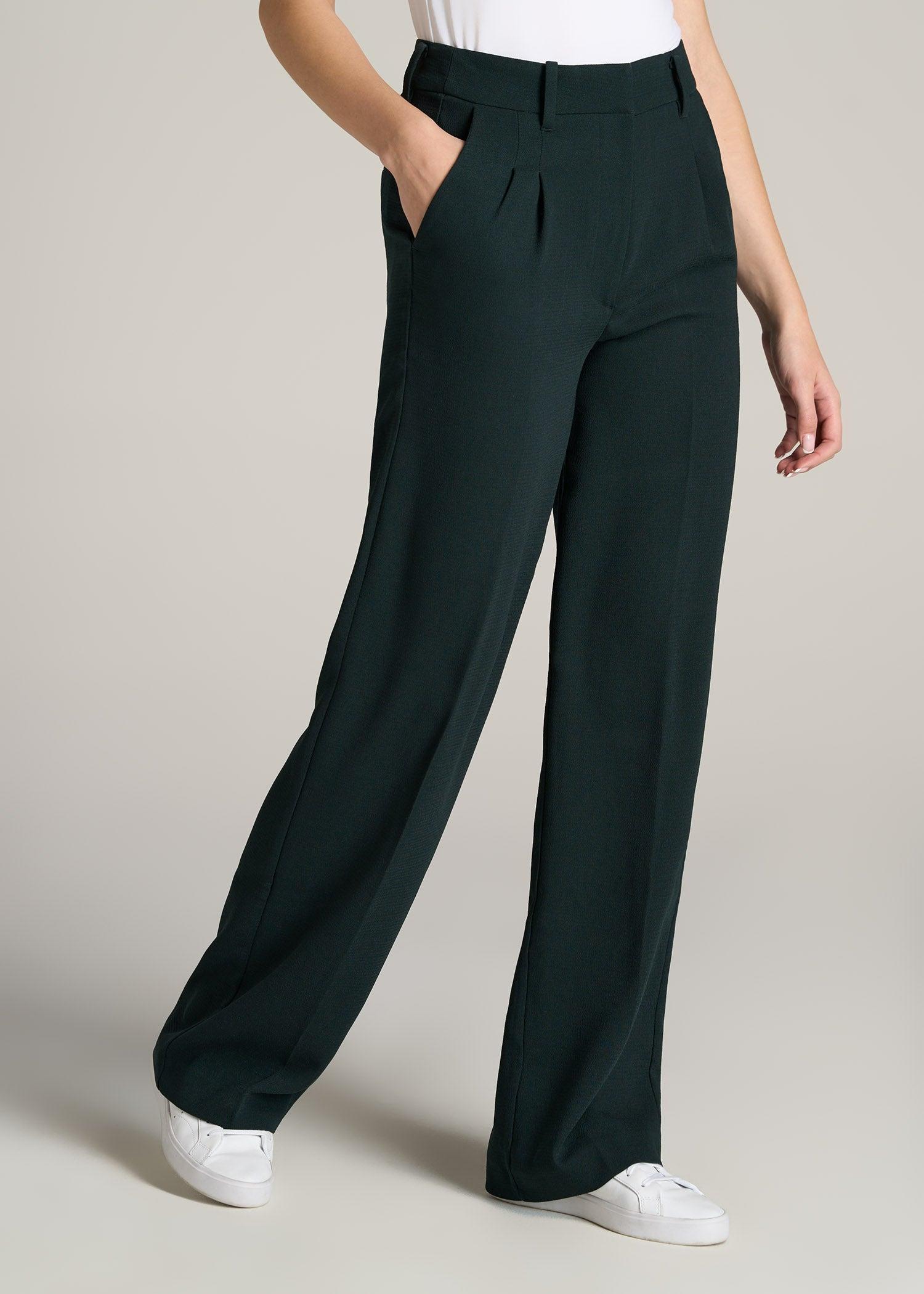 Pleated WIDE Leg Dress Pants for Tall Women in Midnight Green Female Product Image