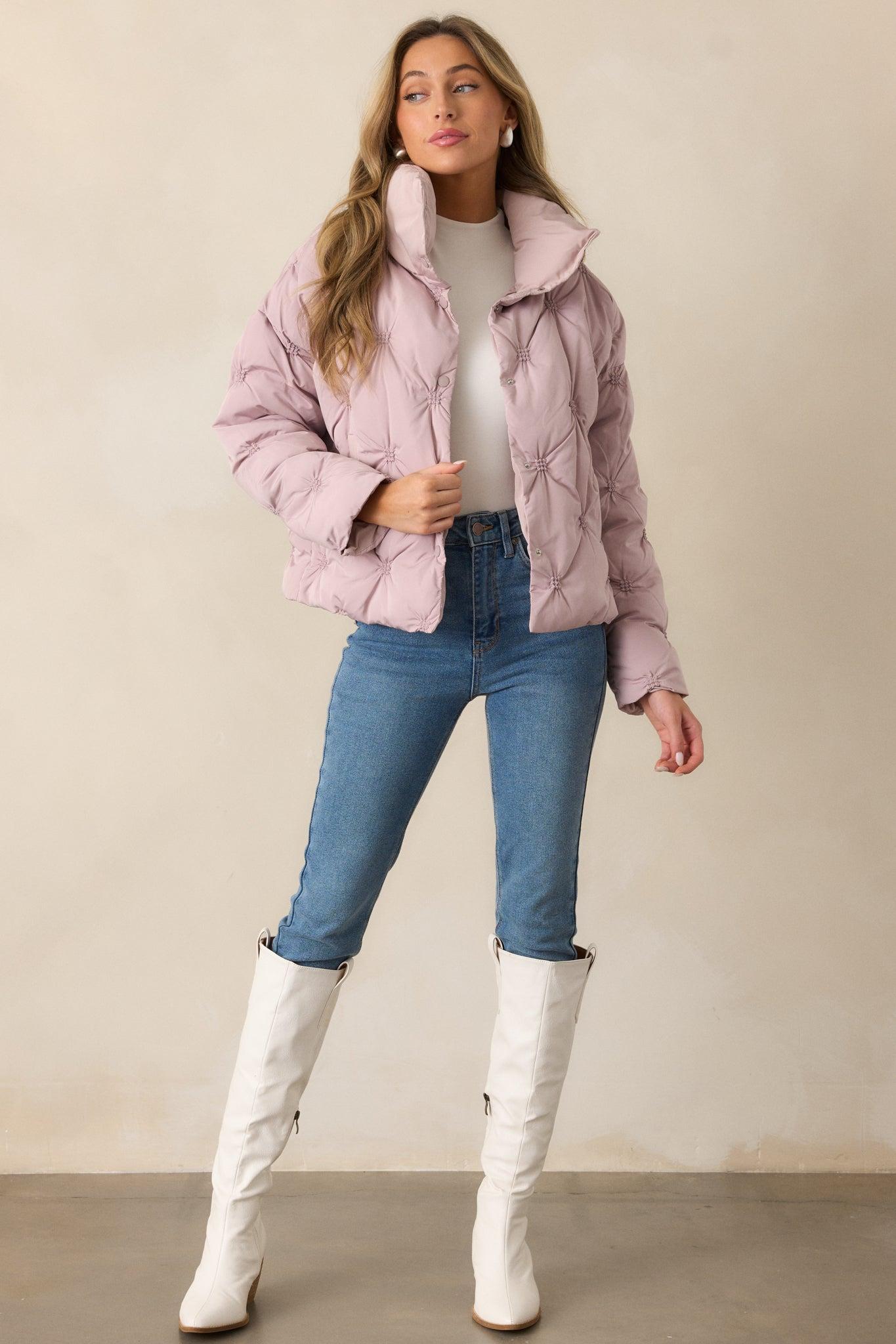 Forever Mine Mauve Mist Tufted Puffer Jacket Product Image