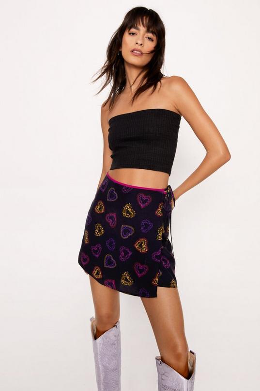 Heart Print Wrap Mini Skirt Product Image