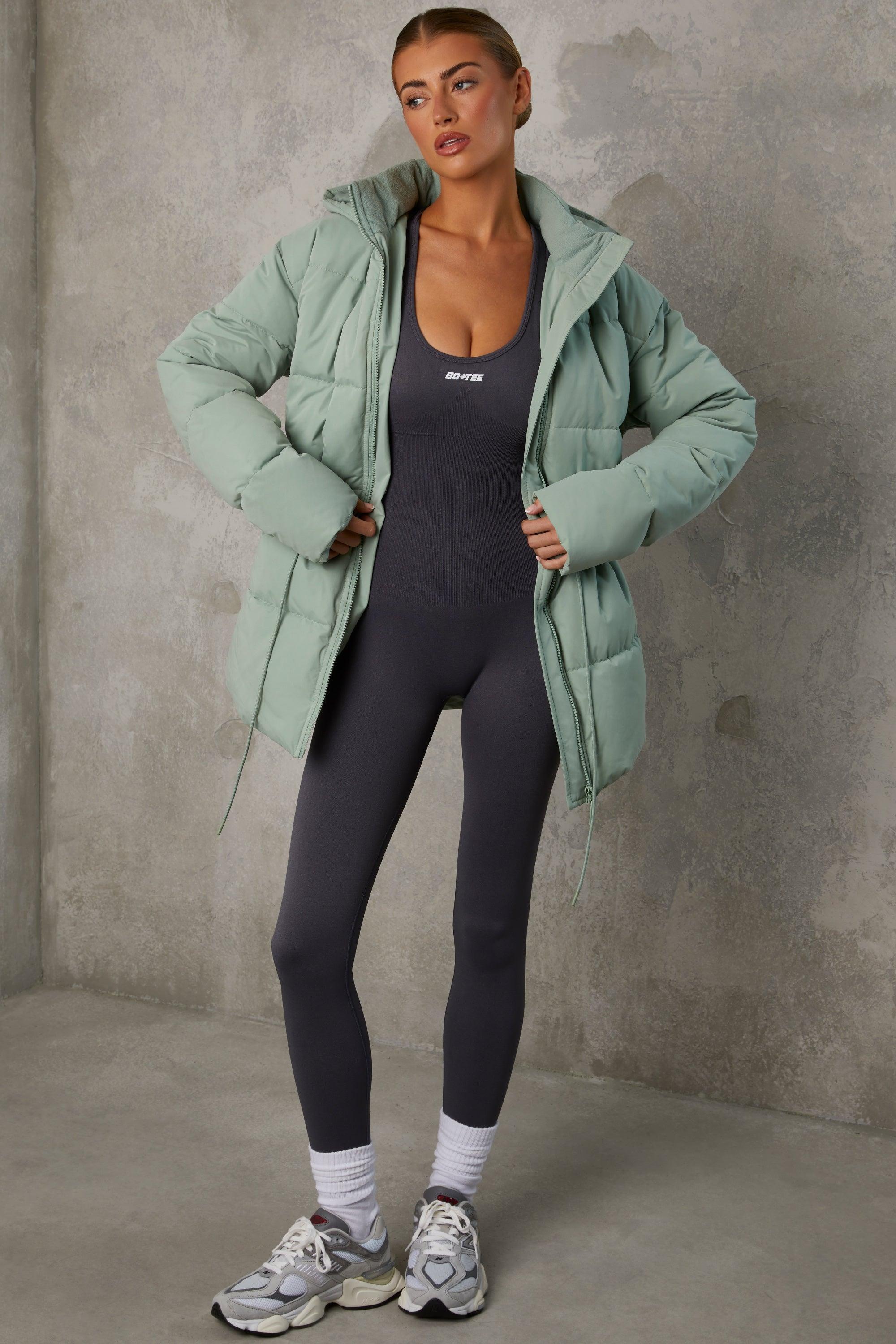 Mid Length Hooded Puffer Coat in Iceberg Green Product Image