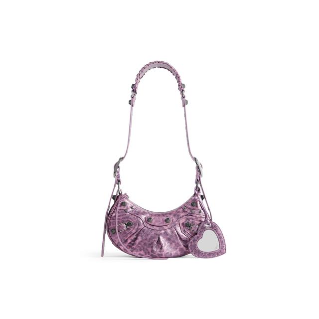 Women's Le Cagole Xs Shoulder Bag Metallized With Leopard Print  in Pink Product Image