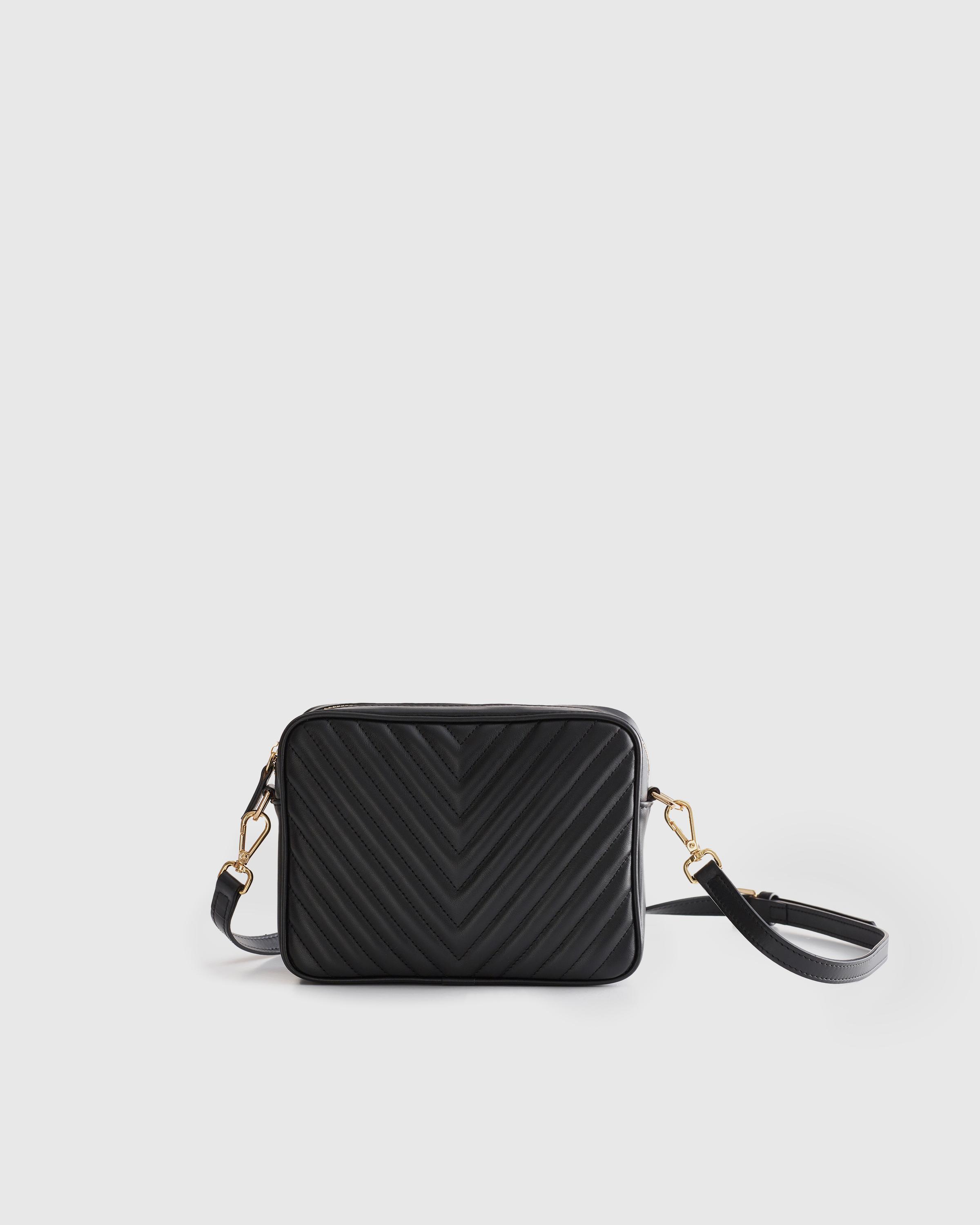 Womens Italian Leather Quilted Crossbody Bag in Black by Quince Product Image