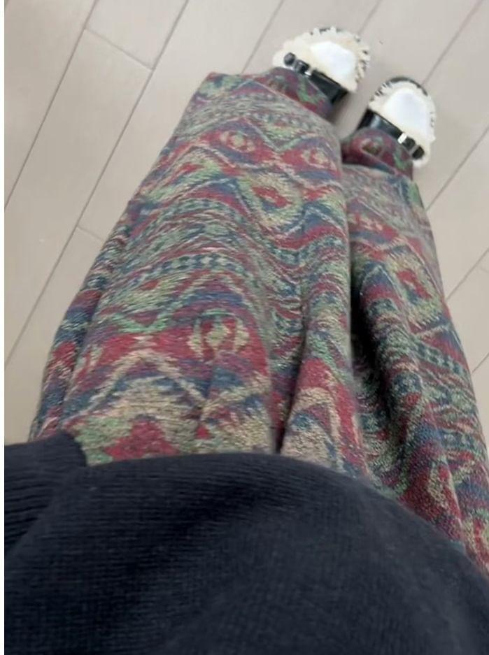 High Rise Patterned Wide Leg Pants Product Image