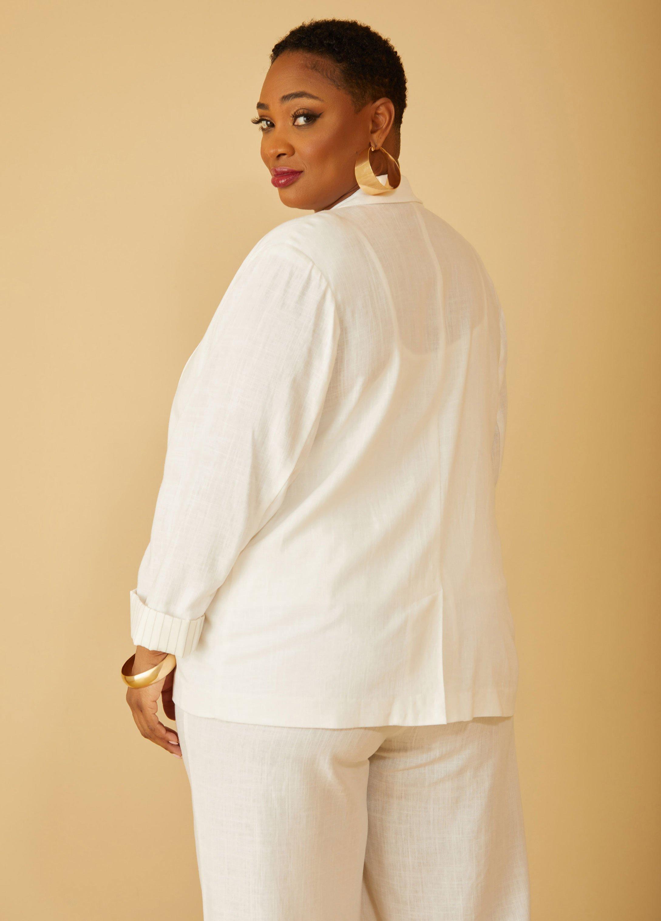 Plus Size Roll Sleeved Linen Blend Blazer, - Ashley Stewart Product Image