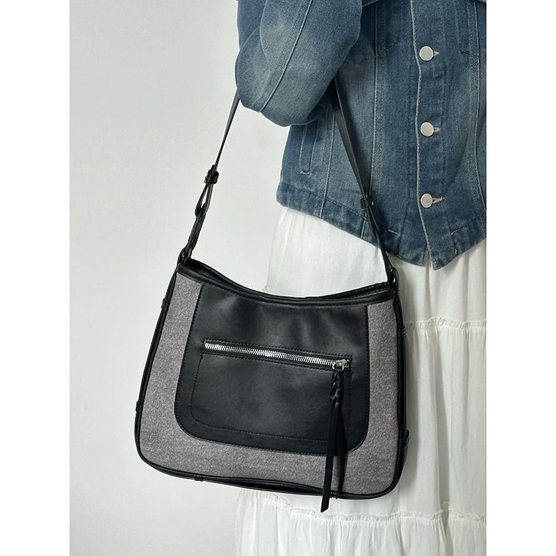 Faux Leather Two Tone Shoulder Bag Product Image