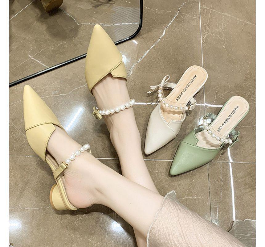 Low Heel Faux Pearl Strap Mules Product Image