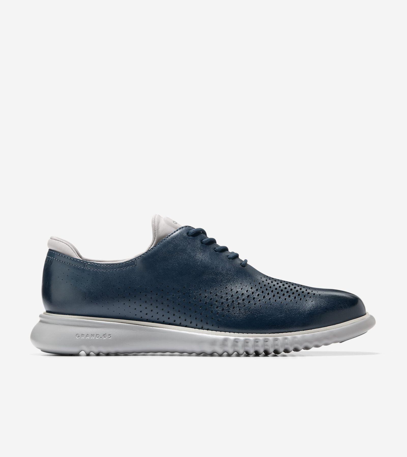 Cole Haan Mens 2.ZERGRAND Lined Laser Wingtip Oxford Shoes - Blue Size 7 Product Image