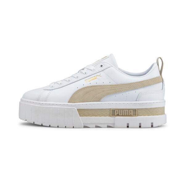 PUMA Mayze Leather Women's Sneakers in White/Peyote Product Image