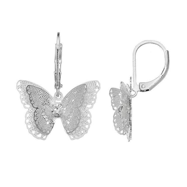 LC Lauren Conrad Openwork Filigree Butterfly Drop Earrings, Womens, Silver Product Image