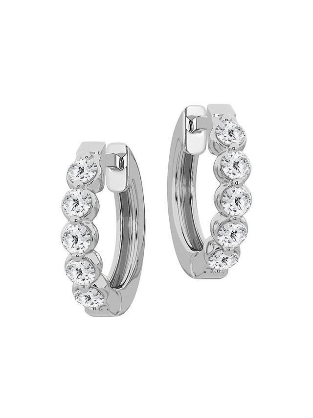 Womens 14K White Gold & 0.83 TCW Natural Diamond Huggie Hoop Earrings Product Image