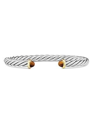 Men's Cable Flex Cuff Bracelet with Gemstone and 14K Gold in Silver, 6mm Product Image