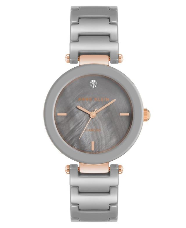 Anne Klein Womens Three-Hand Quartz Taupe Ceramic Link Bracelet Watch, 33mm - Rose Gold-Tone Product Image