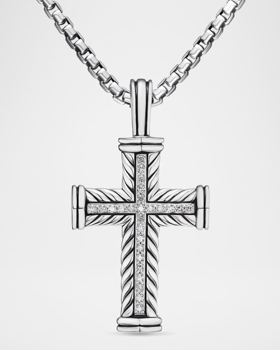 Men's Chevron Cross Enhancer with Diamonds in Silver, 30mm Product Image