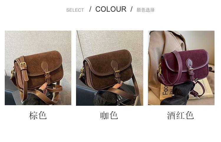 Flap Buckled Faux Suede Crossbody Bag Product Image