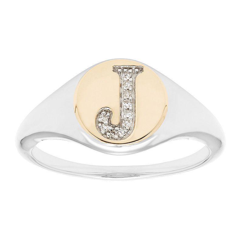 Its Personal 14k Gold Over Sterling Silver Diamond Accent Initial Signet Ring, Womens White Product Image