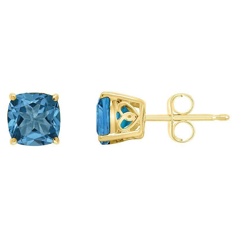 Alyson Layne 14k Gold Cushion London Blue Topaz Stud Earrings, Womens Product Image