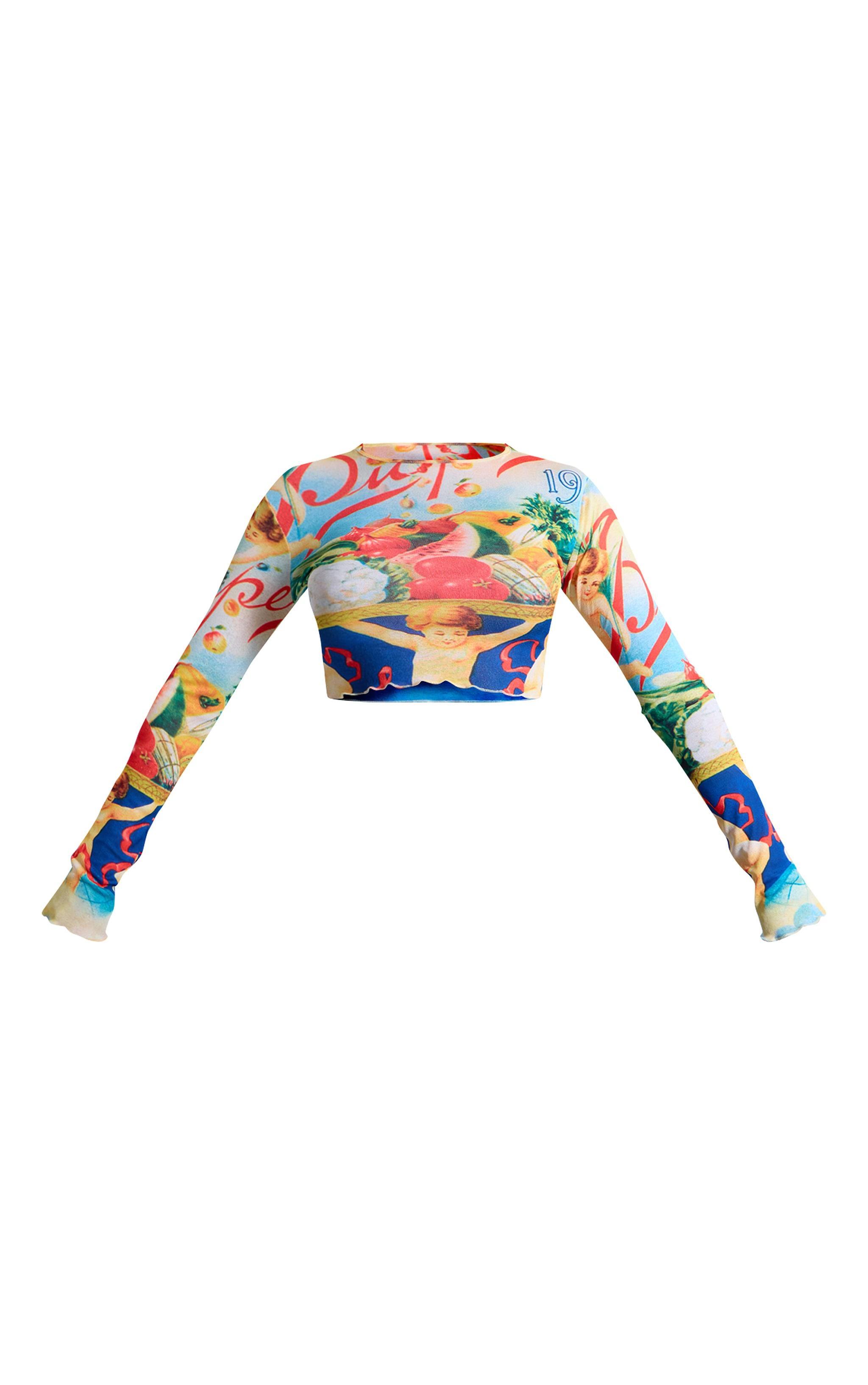 Multi Renaissance Flared Sleeve Crop Top Product Image