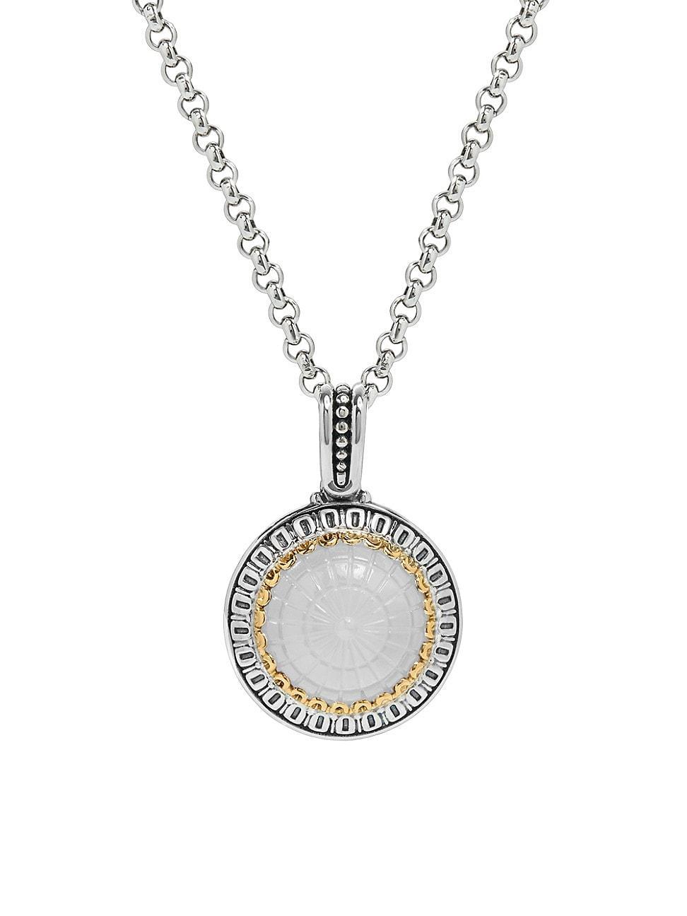 Womens Dome Sterling Silver, 18K Gold & Crystal Mother-Of-Pearl Doublet Pendant Product Image