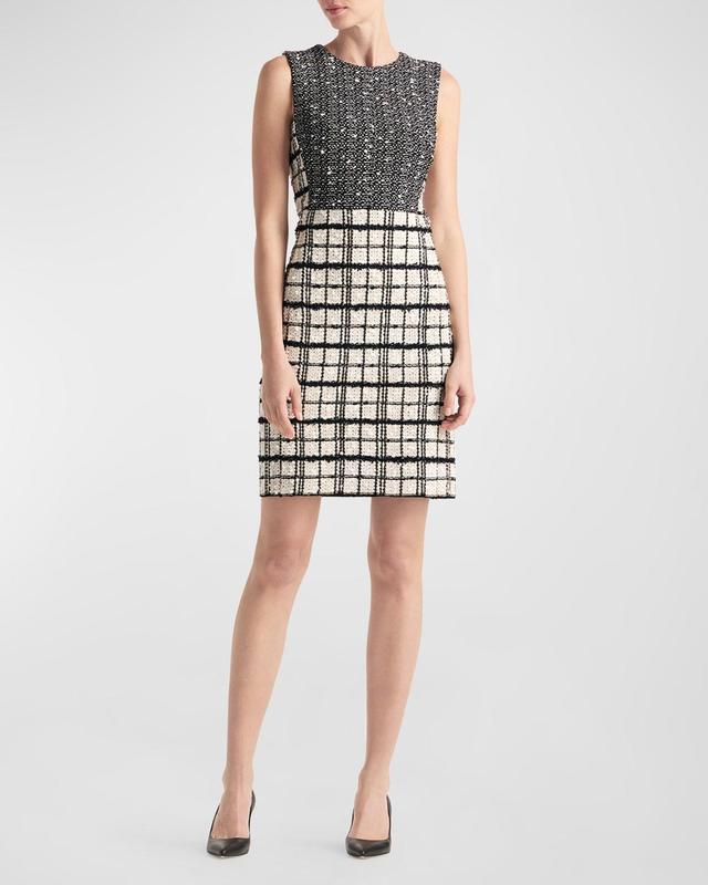 St. John Collection Plaid Sleeveless Tweed Knit Sheath Dress Product Image