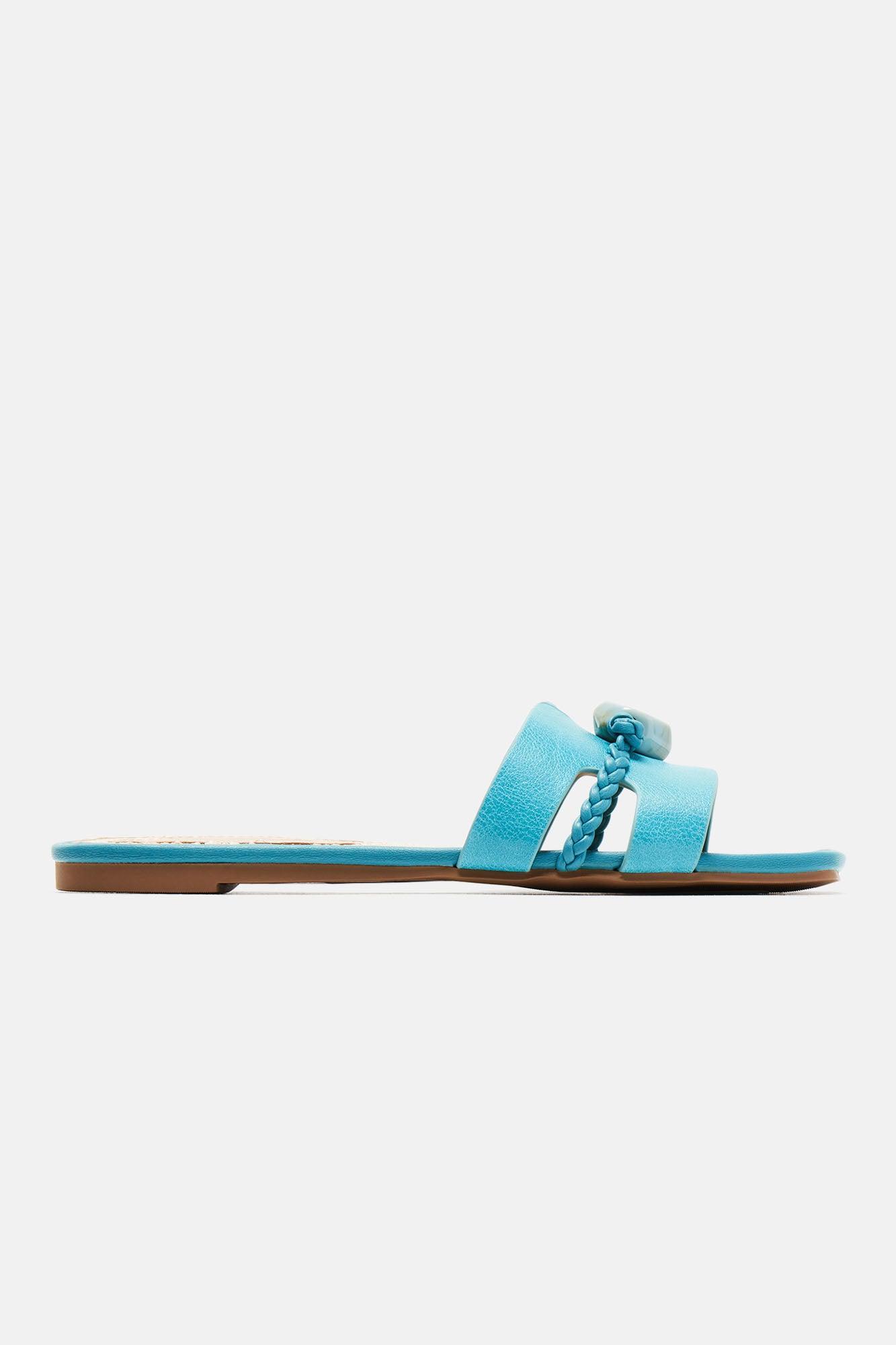 Kiera Braided Flat Sandals - Teal Product Image