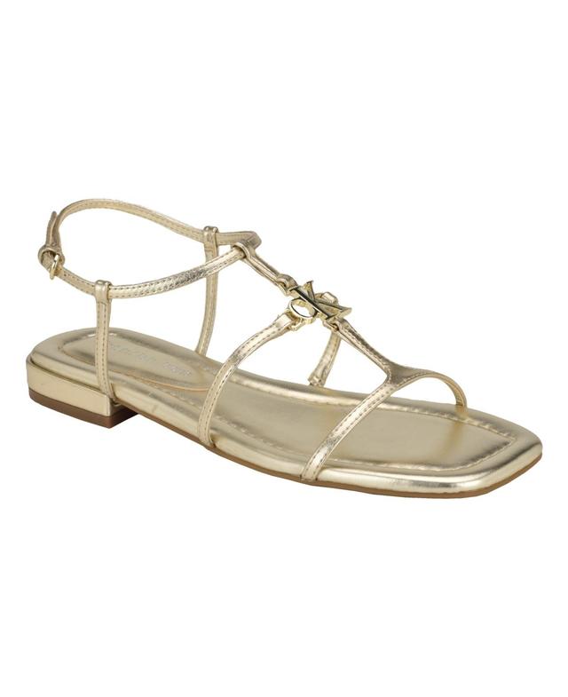 Calvin Klein Womens Sindy Square Toe Strappy Flat Sandals Product Image