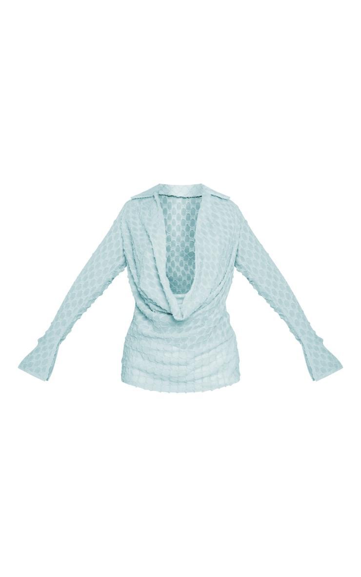 Sage Textured Woven Plunge Split Sleeve Shirt Product Image