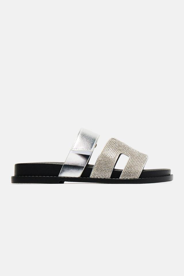 Slayin' In Embellished Casual Slides - Silver Product Image