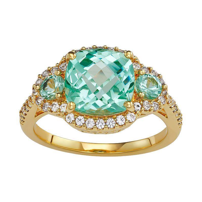 18K Gold over Sterling Silver Lab-Created Green Spinel & White Sapphire Ring, Womens Gold Tone Product Image