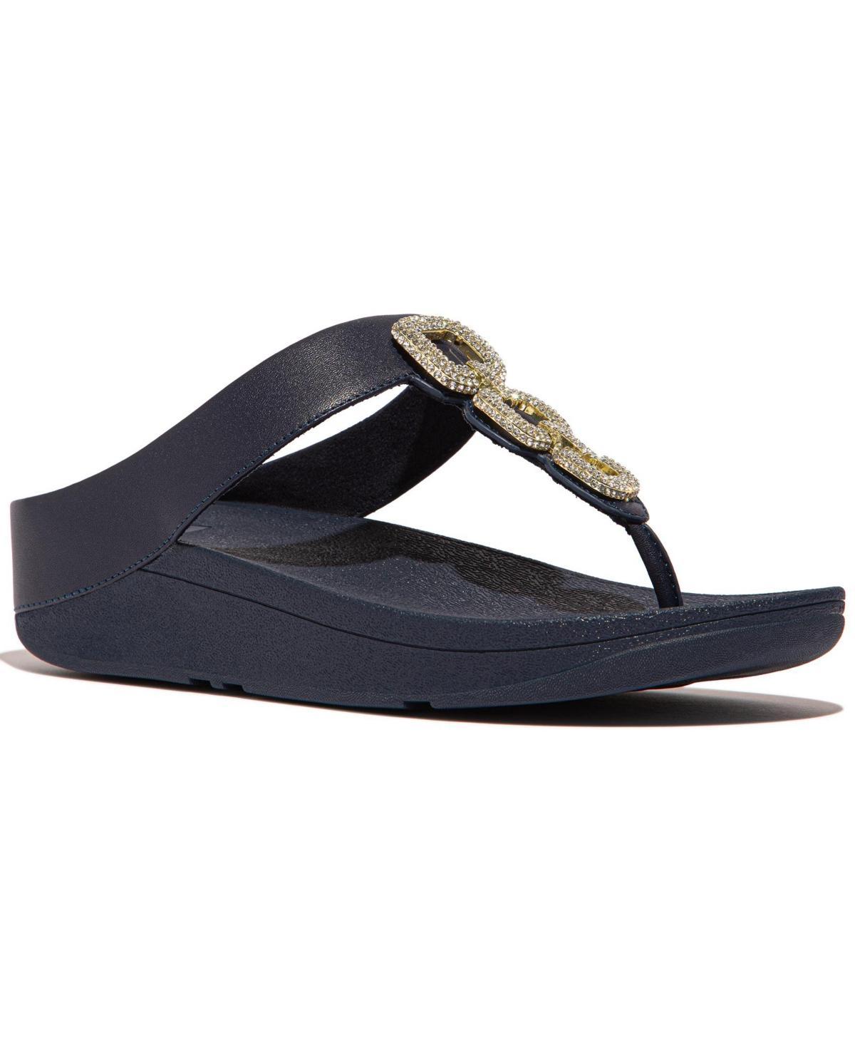 FitFlop Fino Crystal-Chain Metallic-Leather Toe-Post Sandals Women's Sandals Product Image